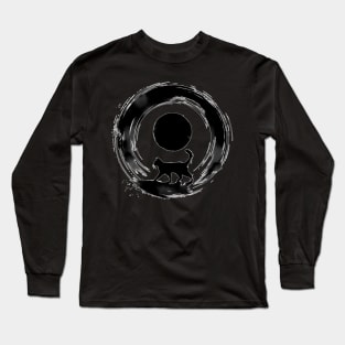 Sumie Enso Circle Japanese Brushstroke Black Cat Long Sleeve T-Shirt